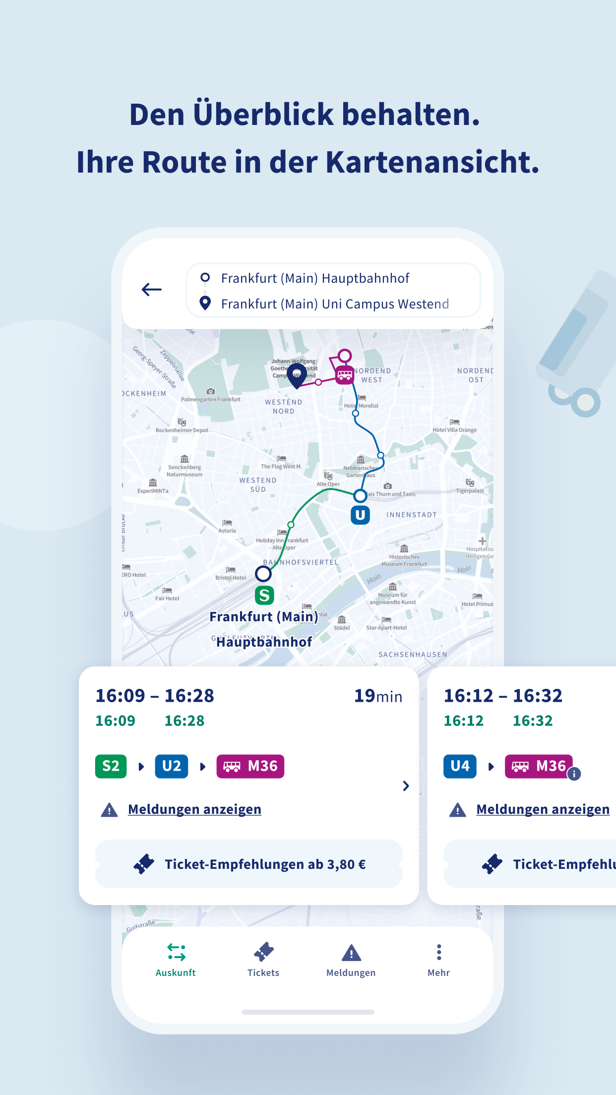App RMVgo mit Routenanzeige auf Karte und Verbindungsdetails