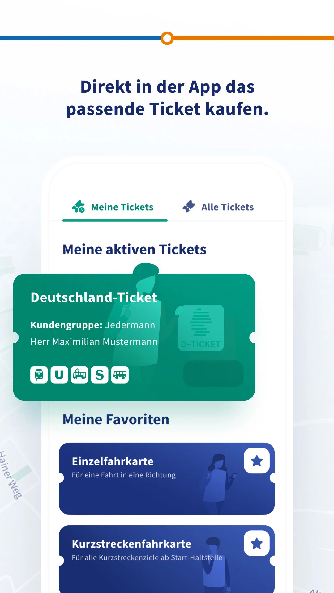 Ticketansicht in der RMVgo-App mit Text "Direkt in der App das passende Ticket kaufen."